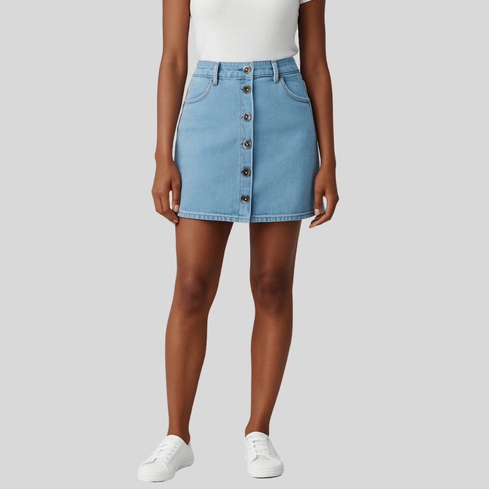 Arizona Jean Co Denim Skirt Blue Button Front Women's Size 7 Stretch Casual